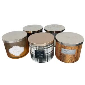 Lot 5 Empty Bath & Body Works Candle Jars with Lids 3 Wick For Crafts DIY 14.5oz